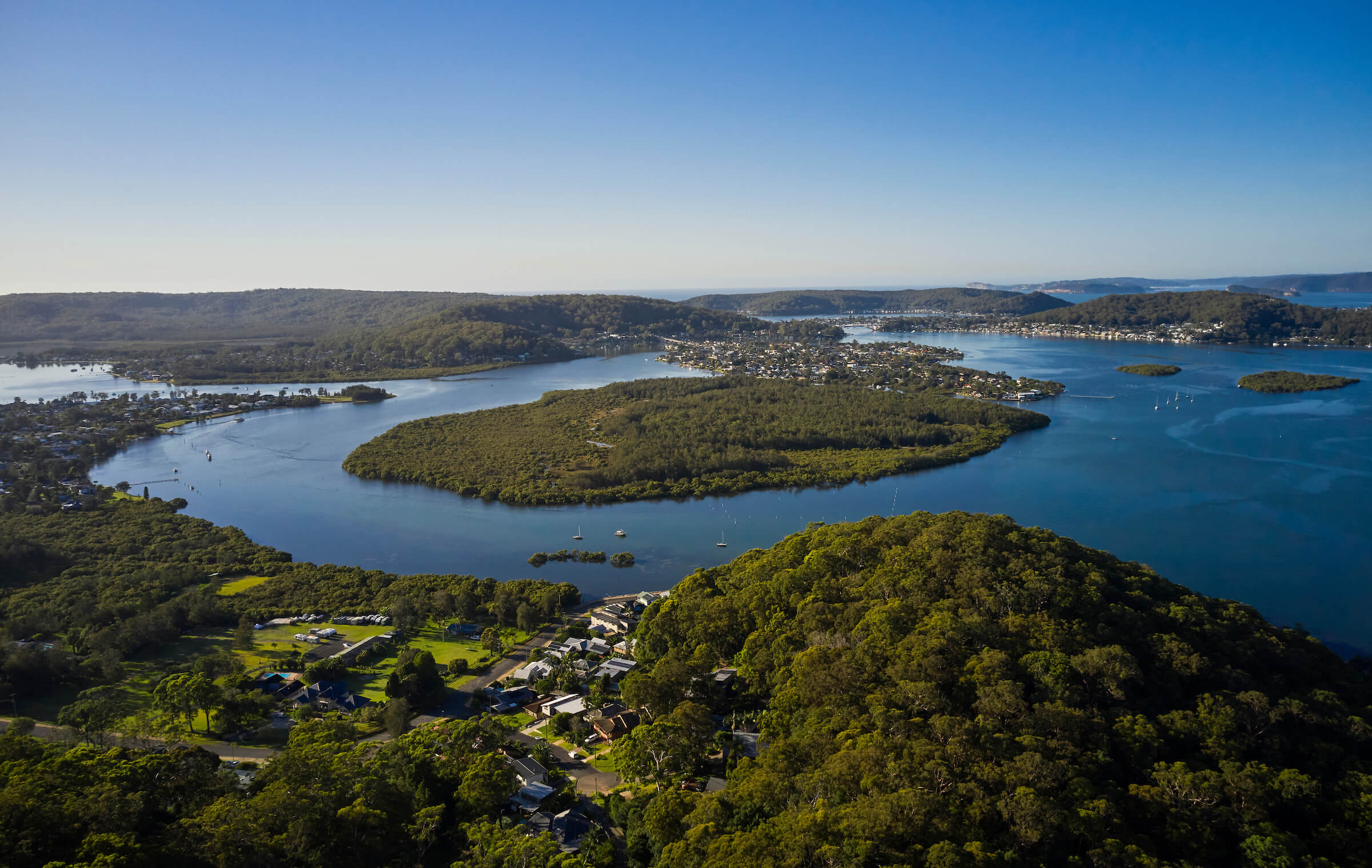 aerial of brisbane waters an estuaries