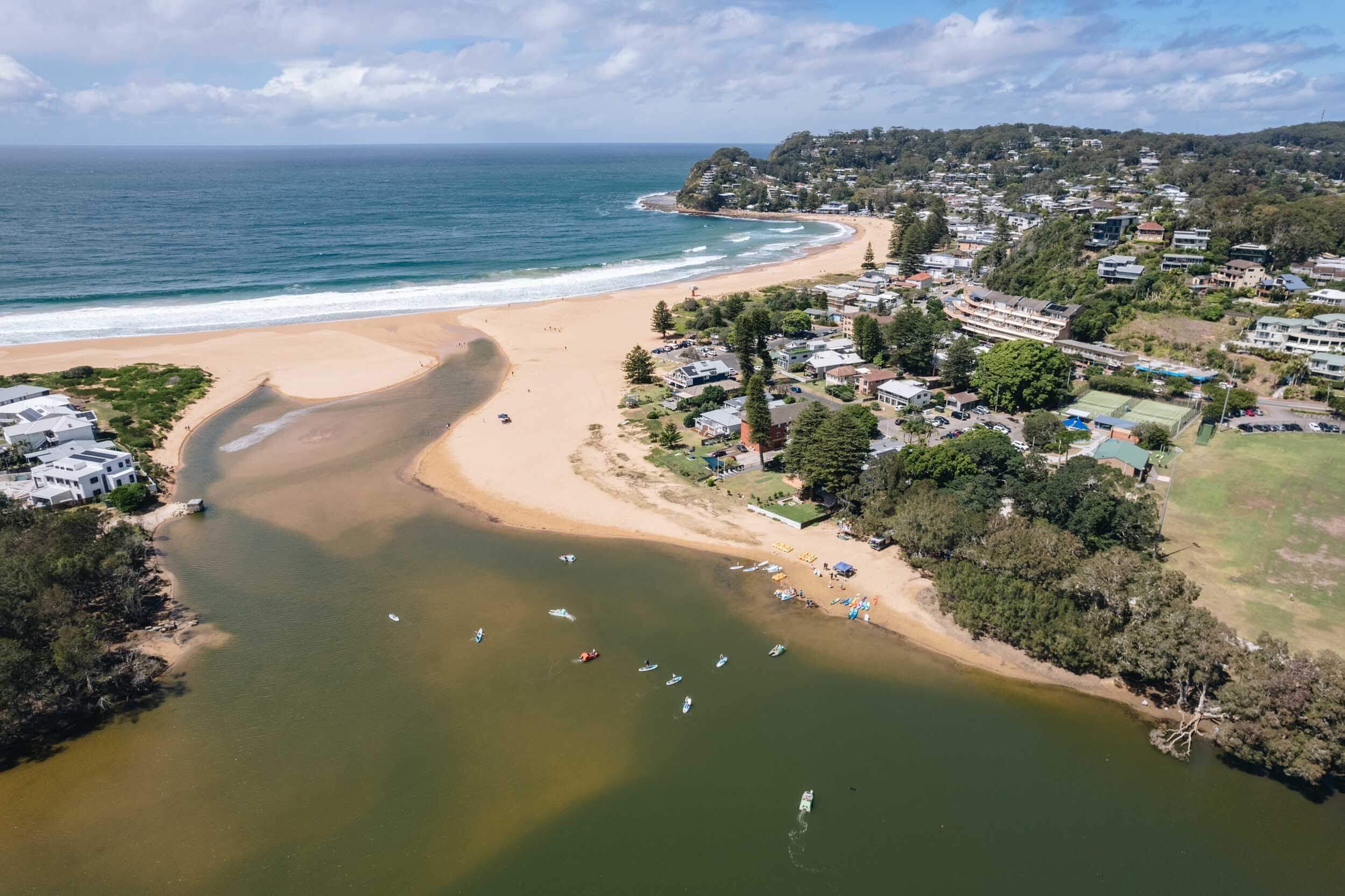 avoca lake from above where it meets the ocean