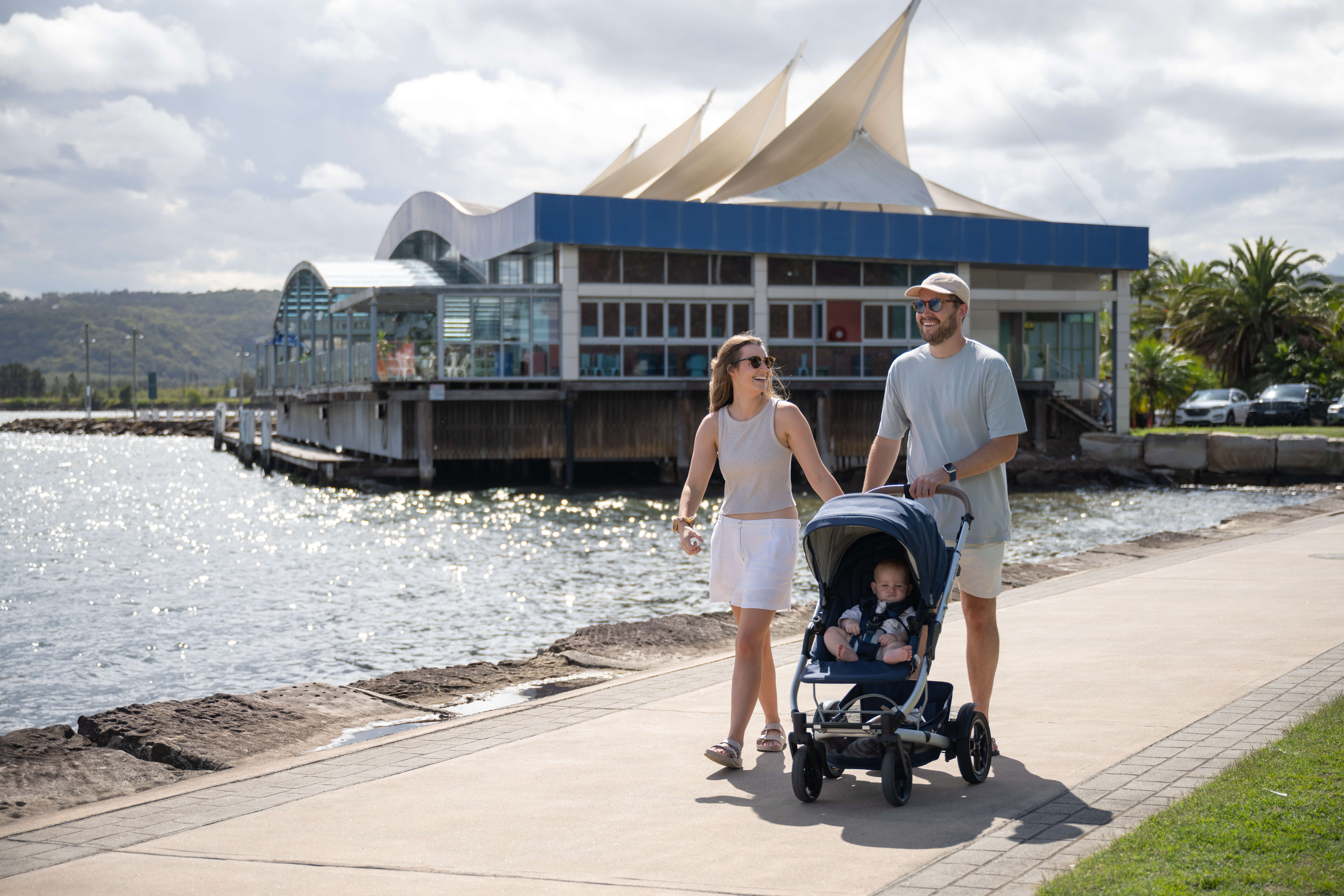 strolling the shared pathway with a pram family