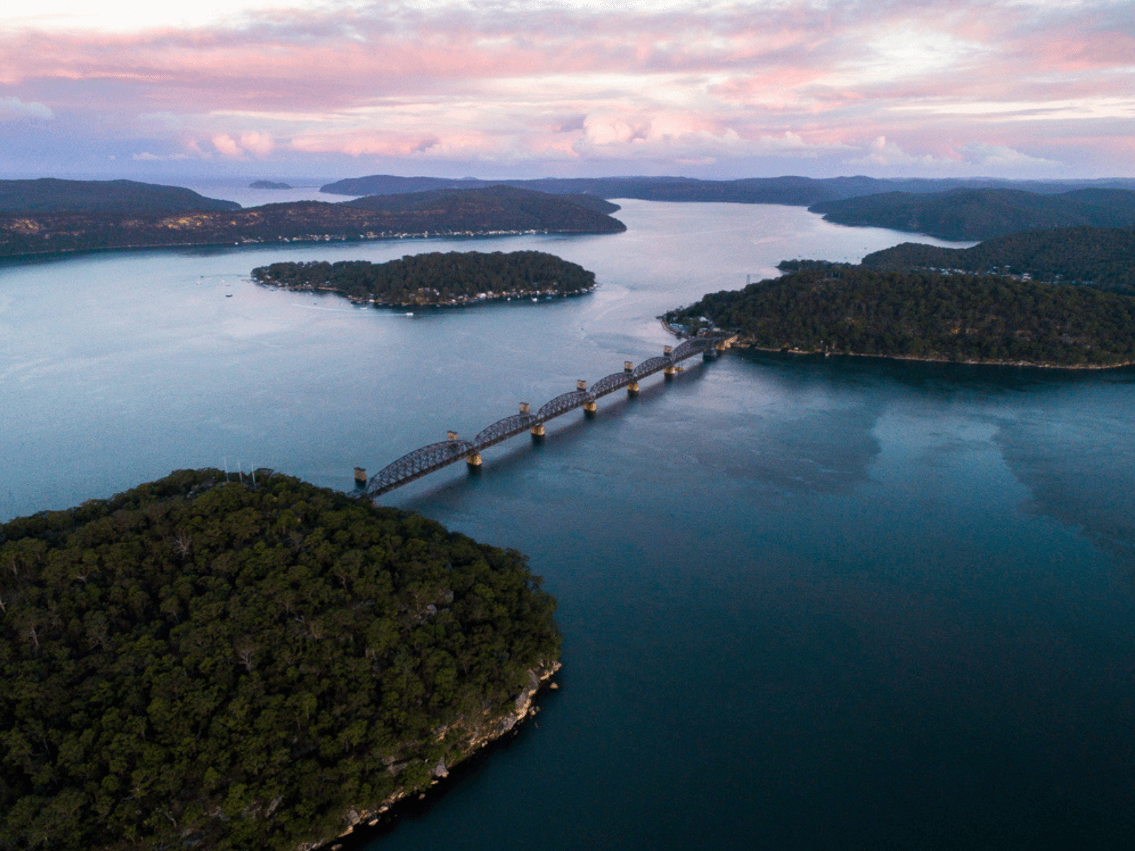 aerial of train over hawkesbury river