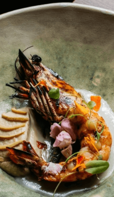 Cooked whole prawn with flower decoration