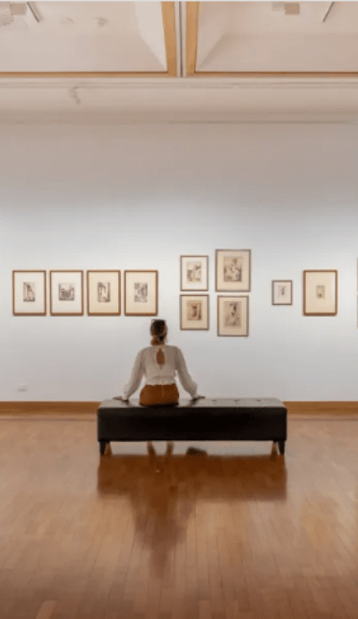 Person sitting infront of art at Gosford Gallery