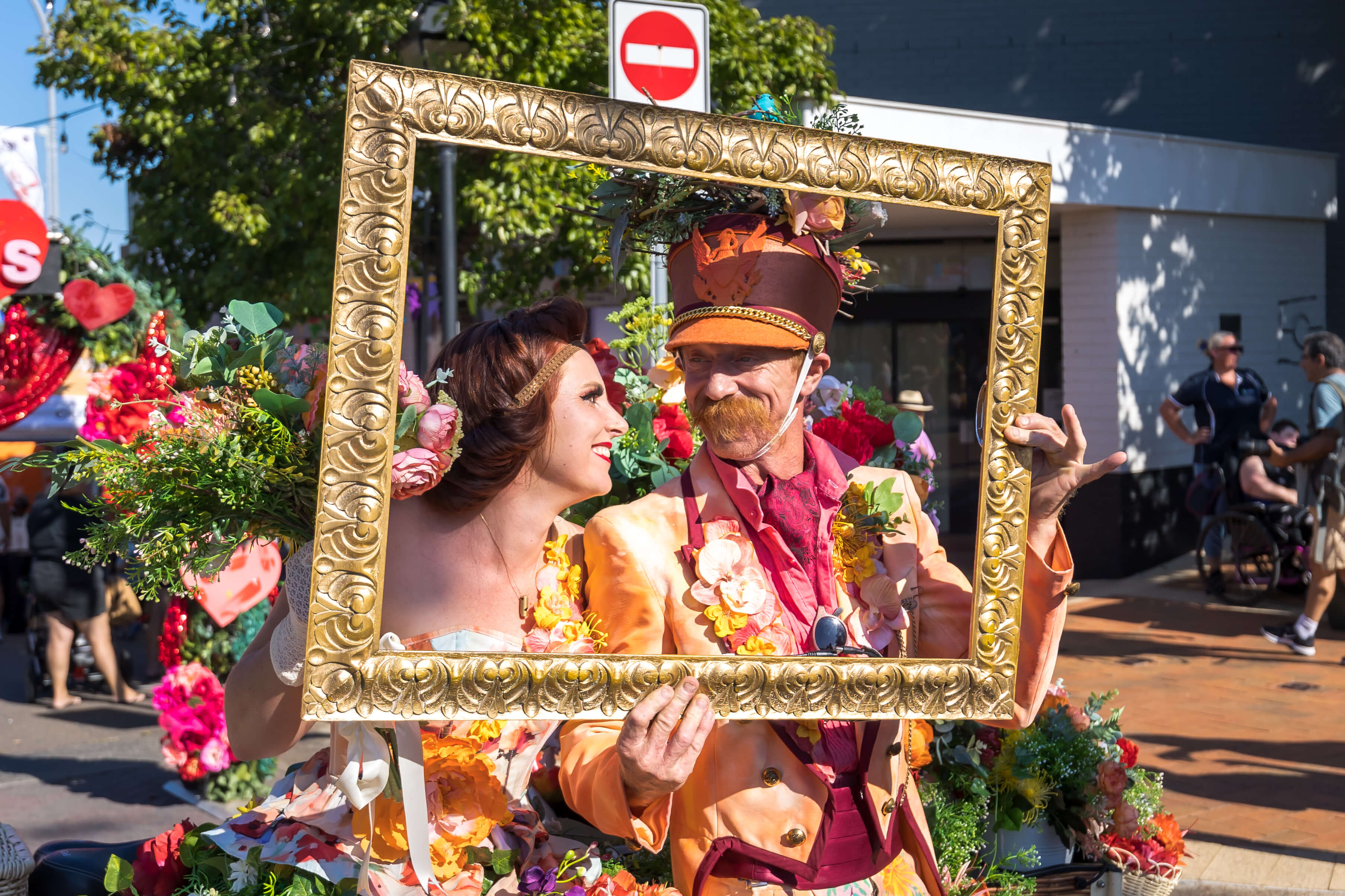 Street performers with frame prop