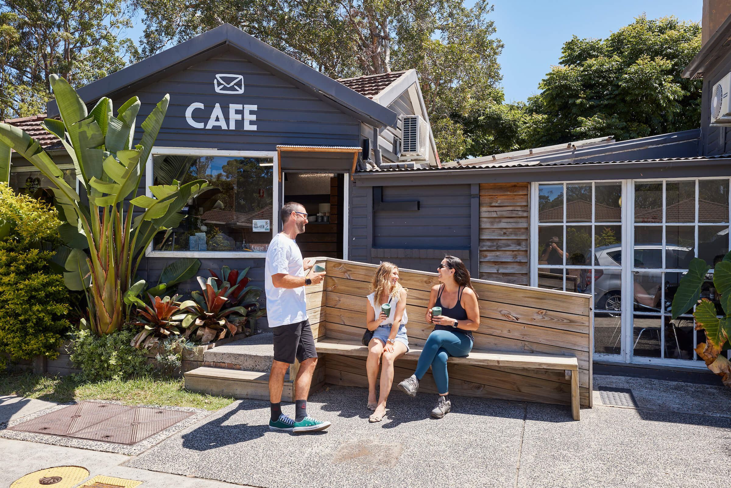 friends outside cafe