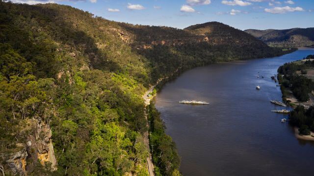 wisemans ferry crossing aerial shot