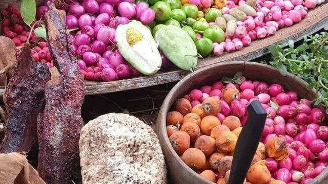 bush tucker foraged in baskets