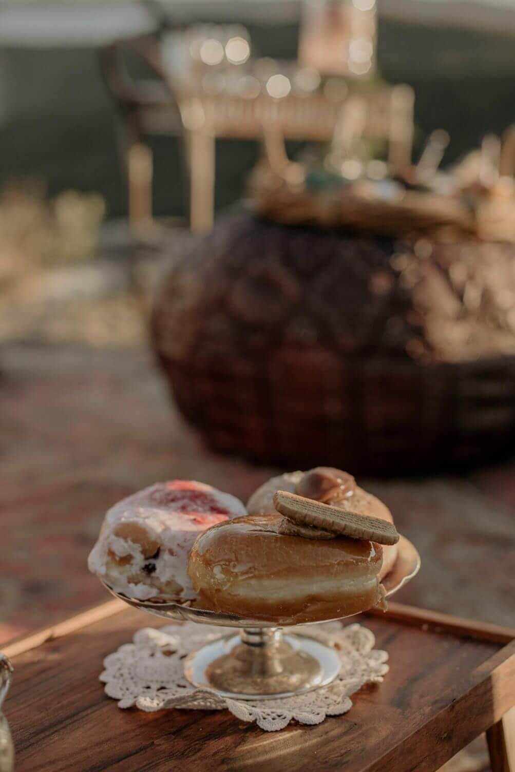 luxury picnic spread featuring local donuts in national park