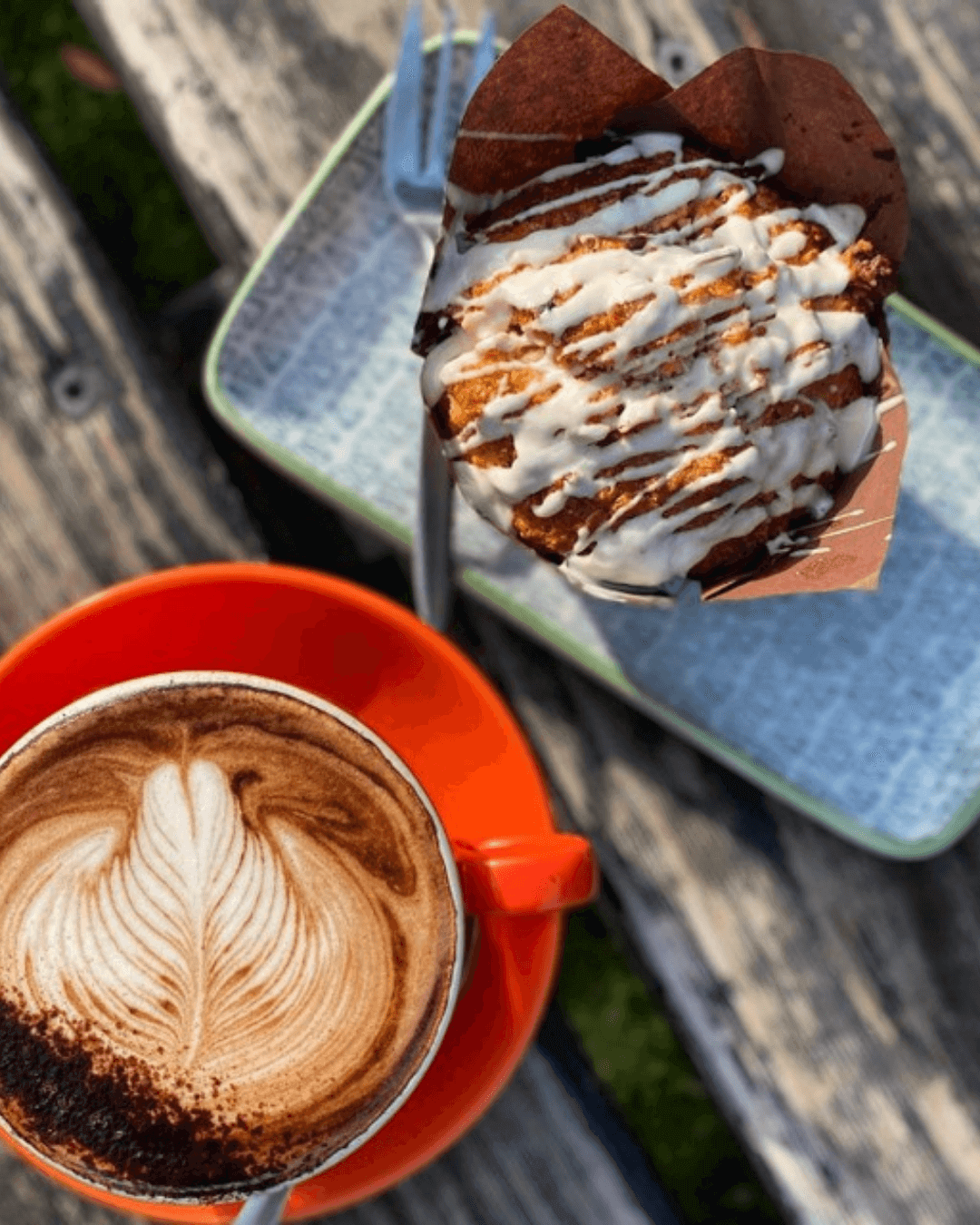 coffee in a mug and a muffin