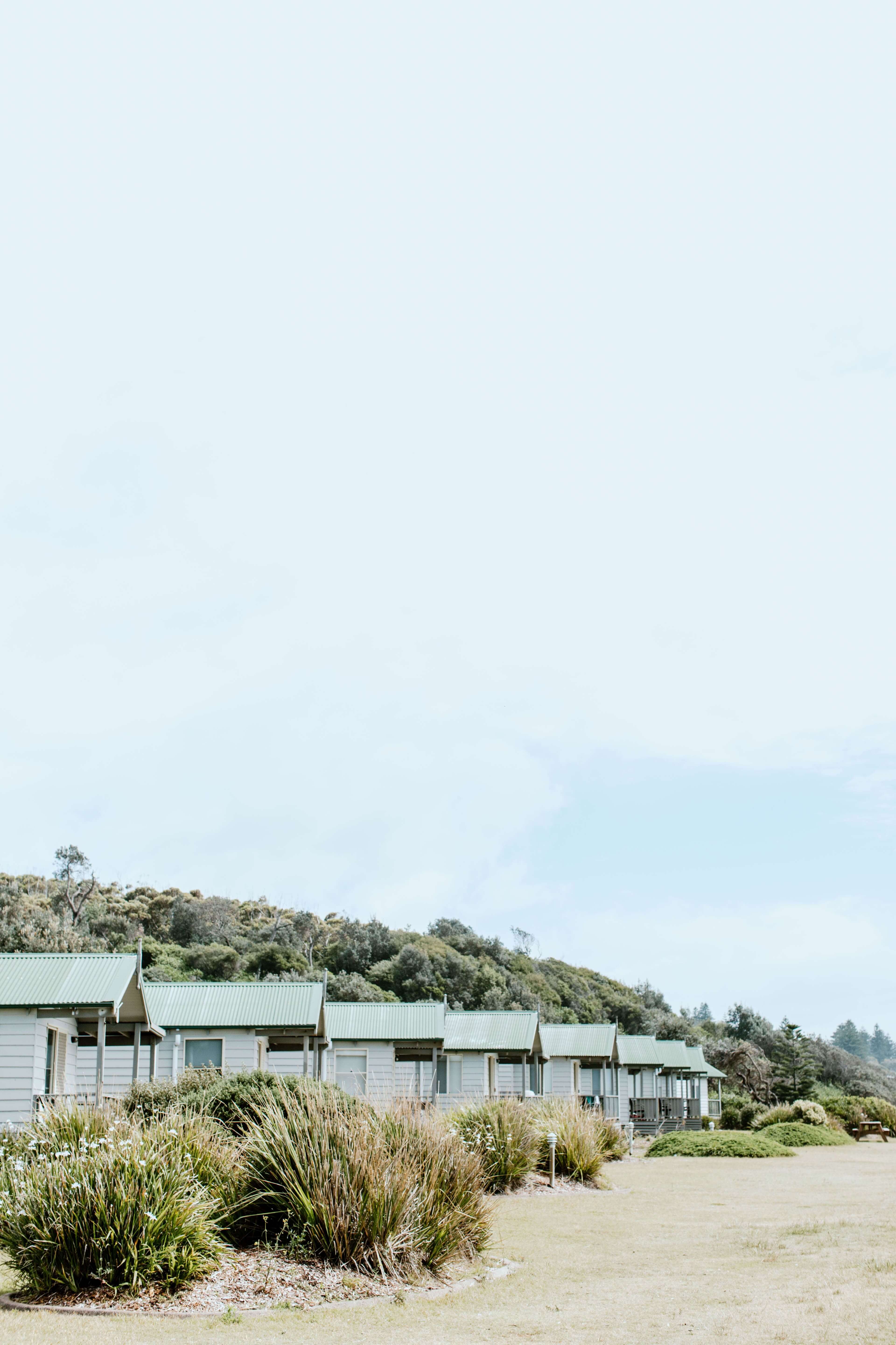 shelly beach houses lining the sand