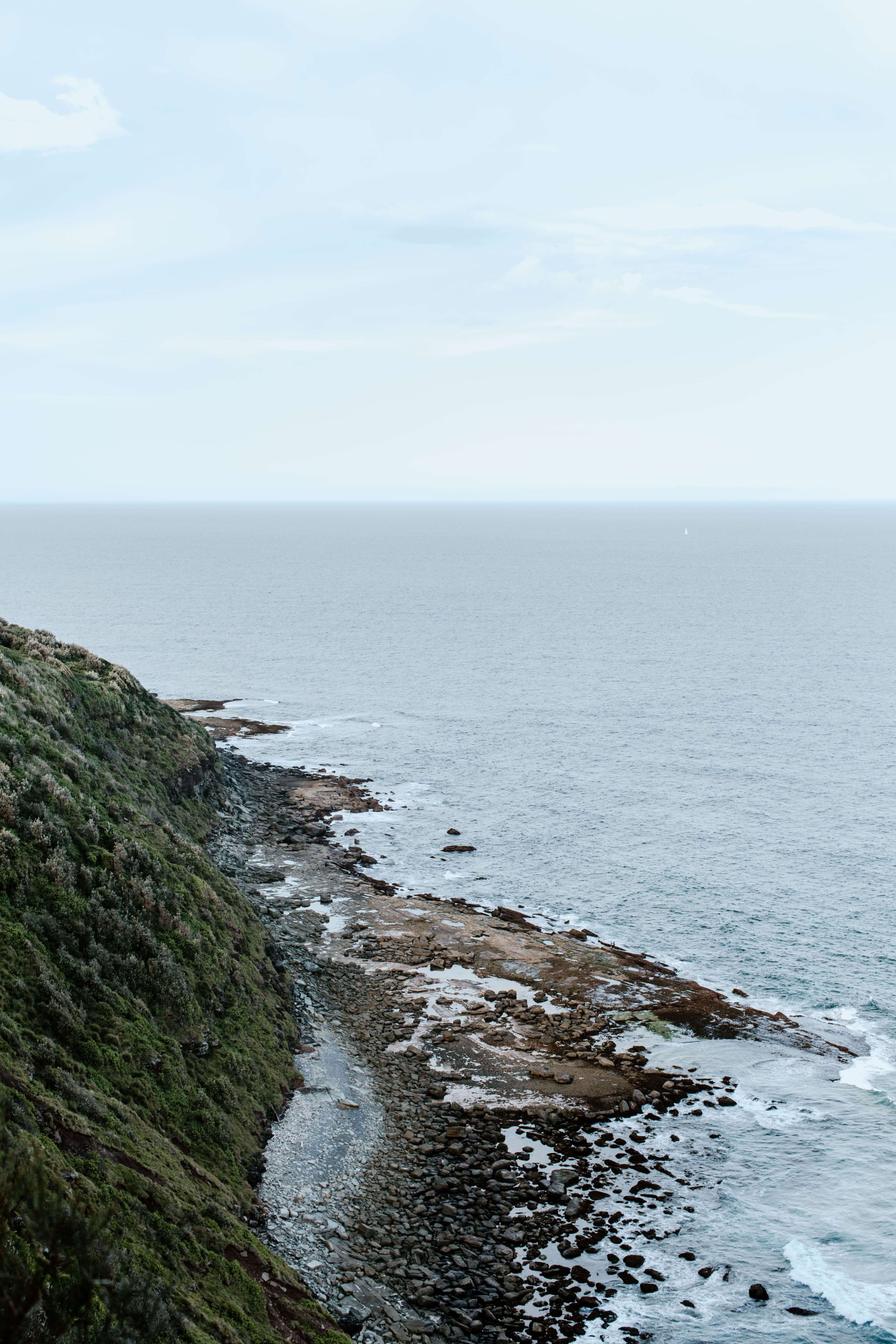 coastline with rock platforms and hazy horizon