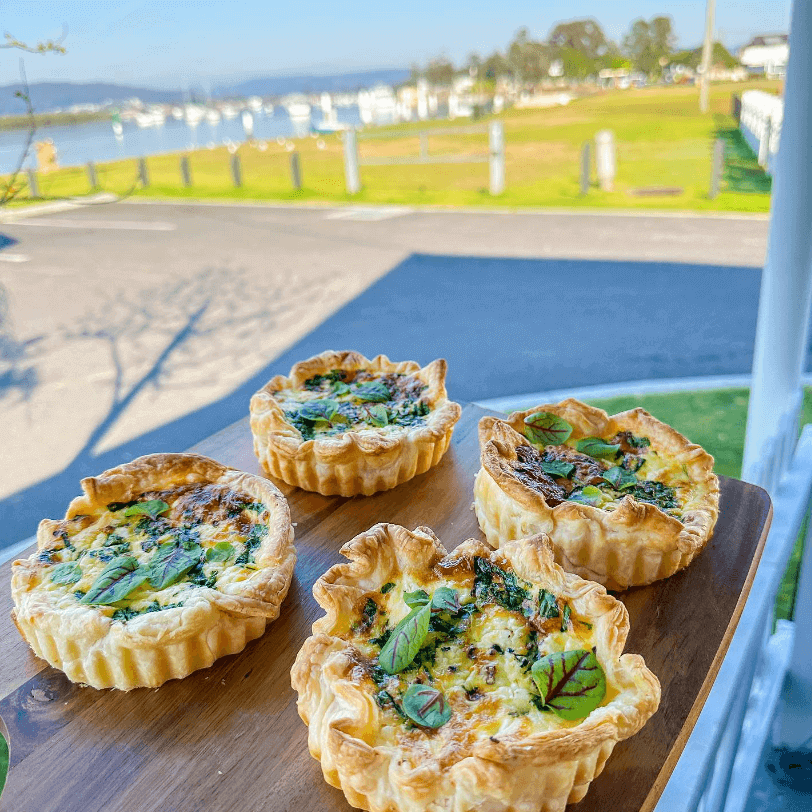 Freshly made quiche overlooking Brisbane Waters at Davistown