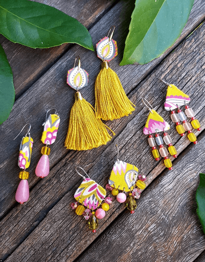 Virginia Riley sustainable earrings in yellow and pink