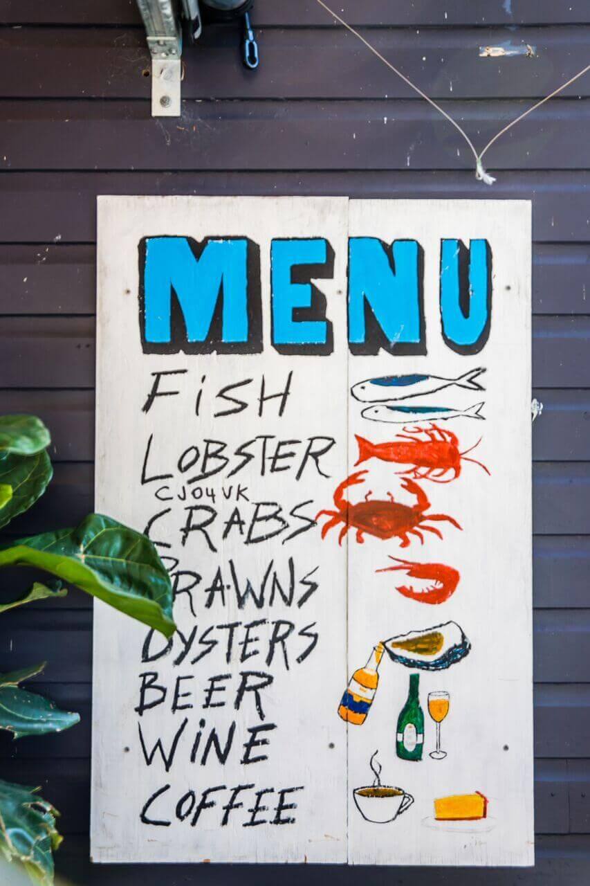 Menu sign for Woy Woy Fishermans Wharf