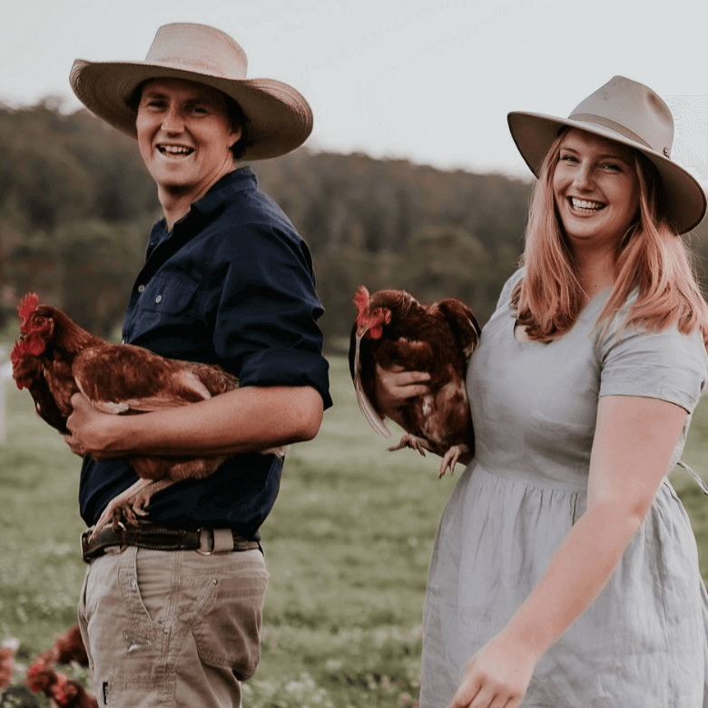 The Food Farm founders, Hannah Greenshields and Tim Eyes with their chickens