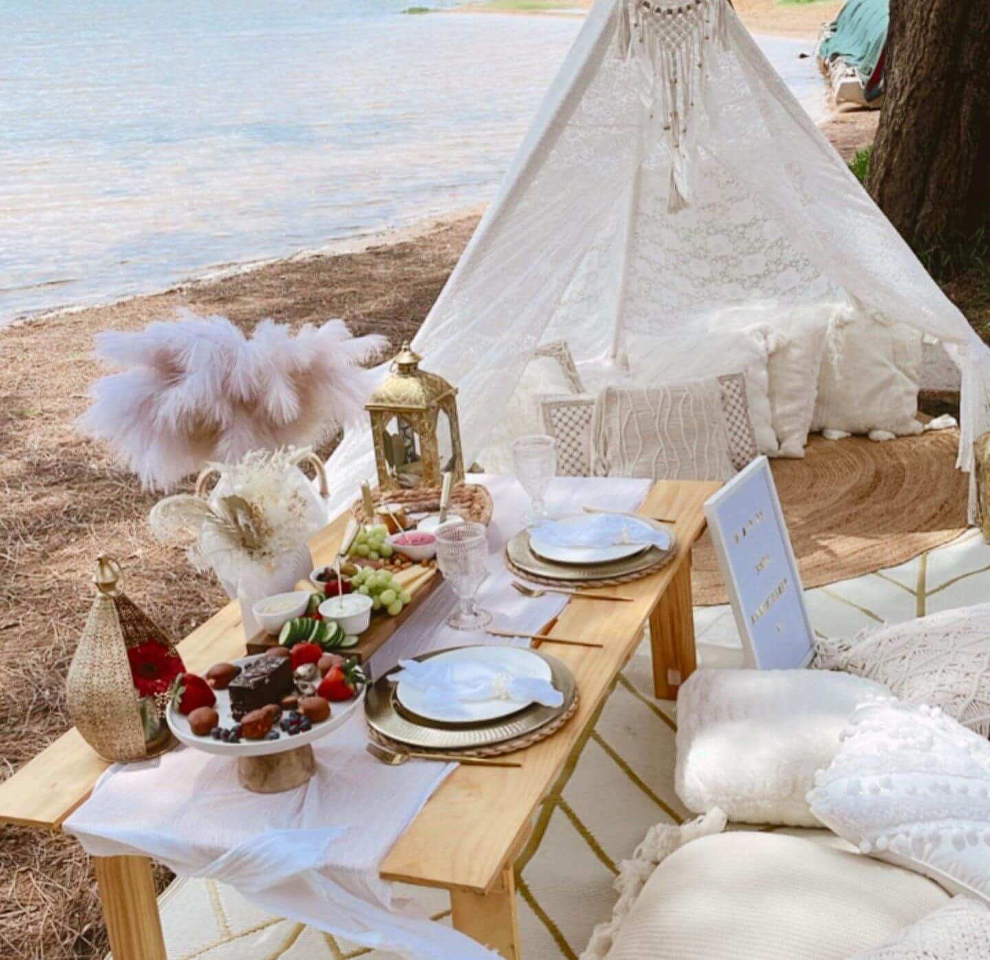 Romantic picnic setup for two