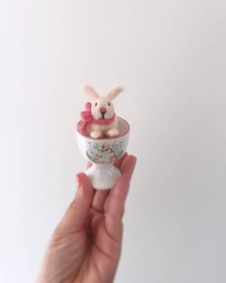 Felt bunny in an egg cup