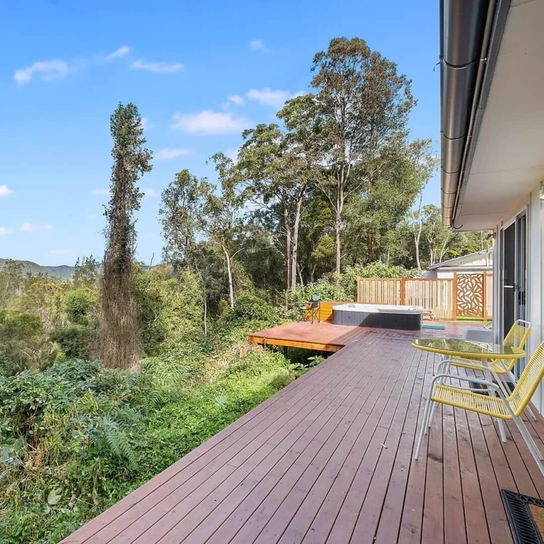 Bushland views of an outdoor deck