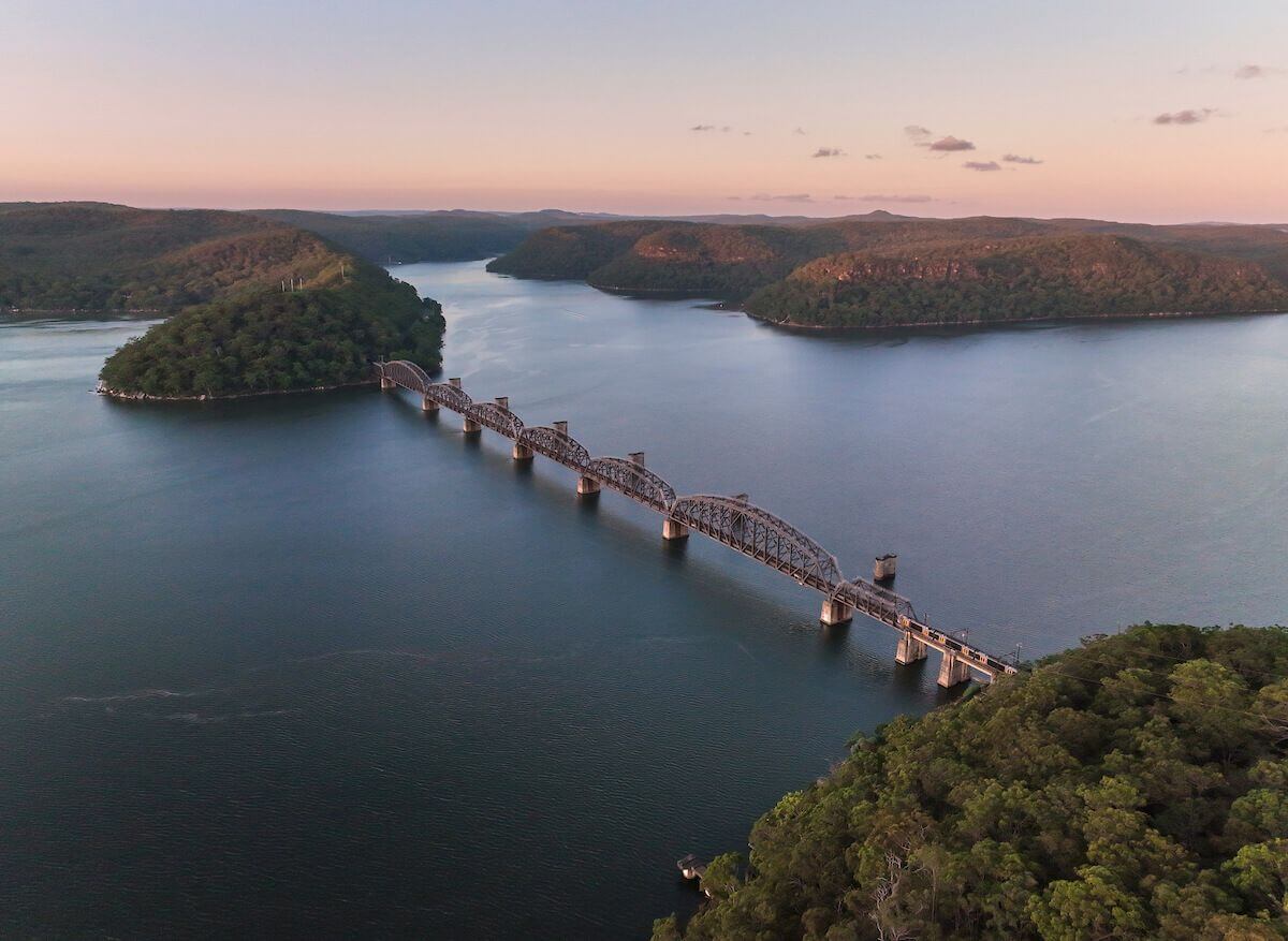 aerial of mooney mooney at dusk