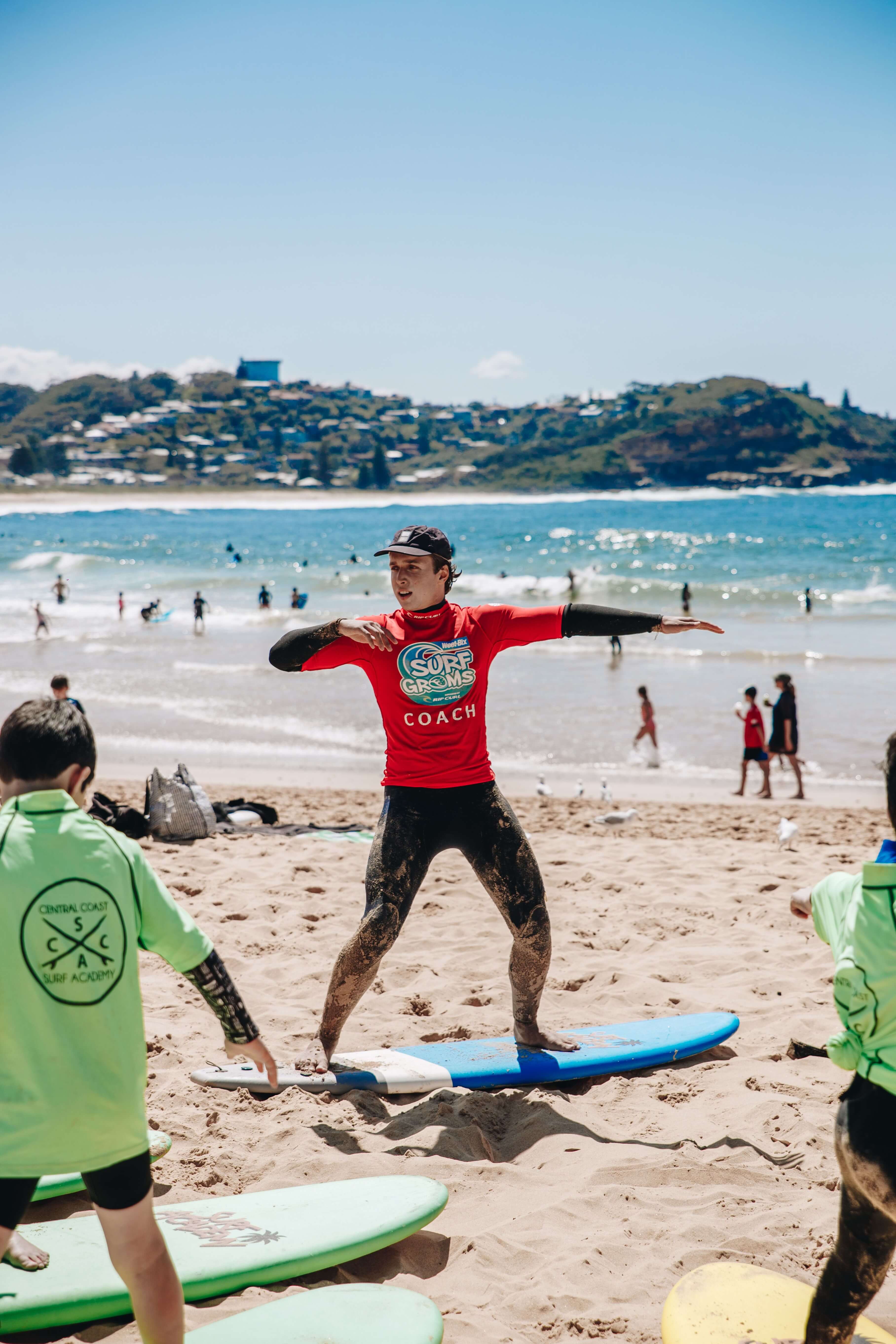 Surf instructor on beach
