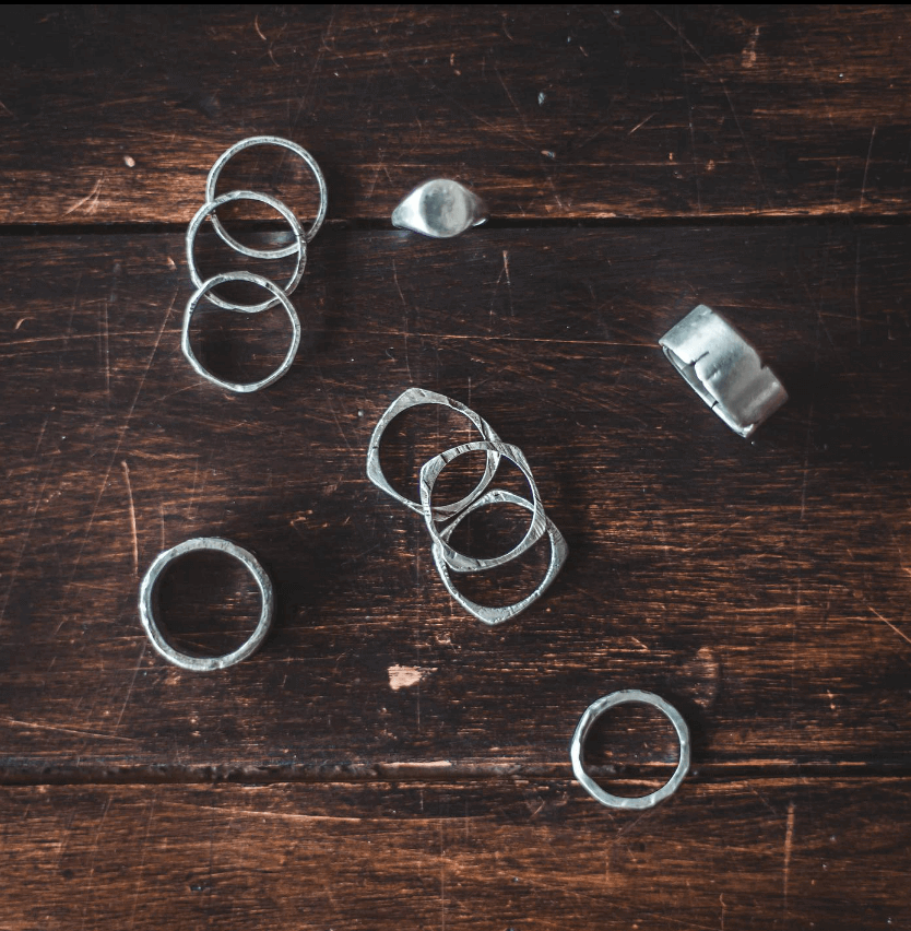 Handmade organic silver rings