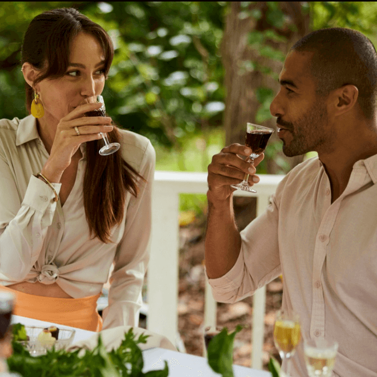 couple drinking fruit wine