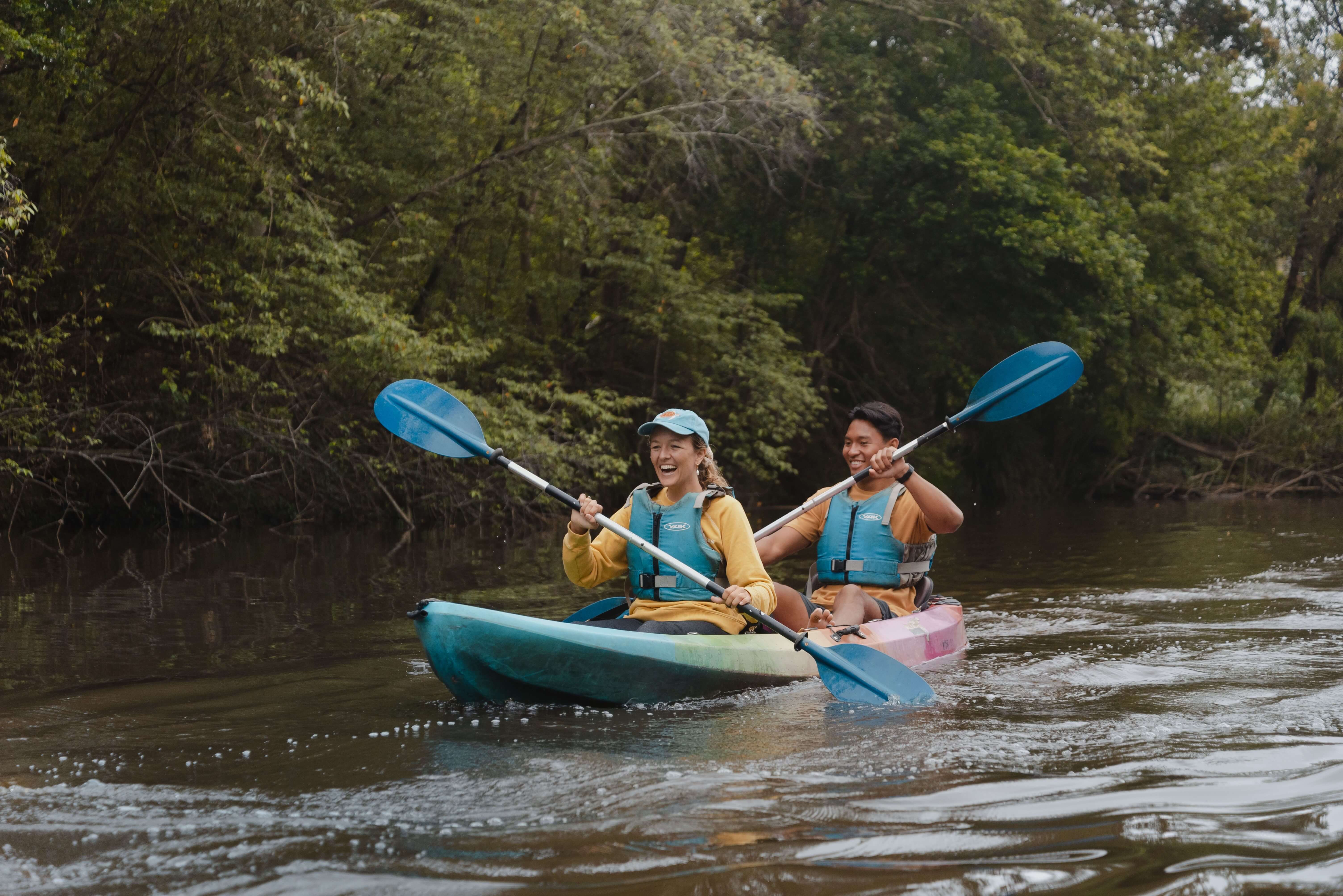 couple kayaking river
