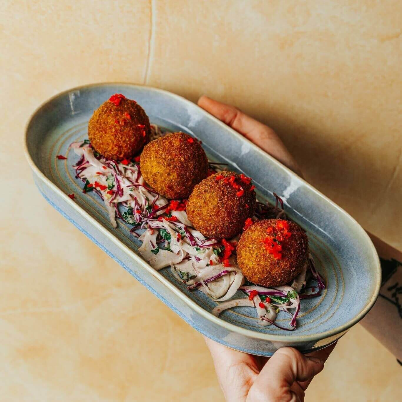 Gosford Arancini balls plated up