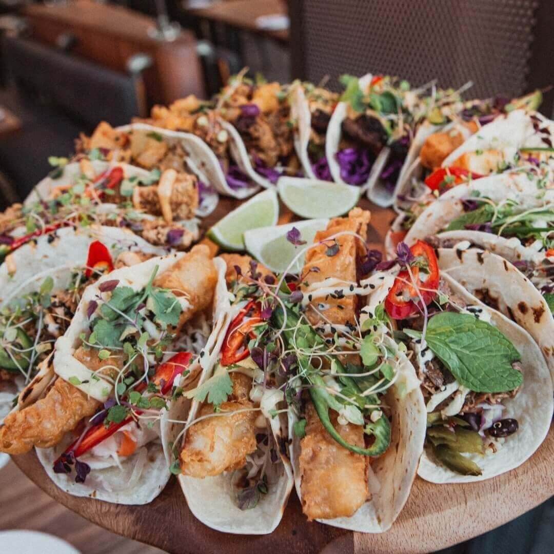 plate of colourful tacos