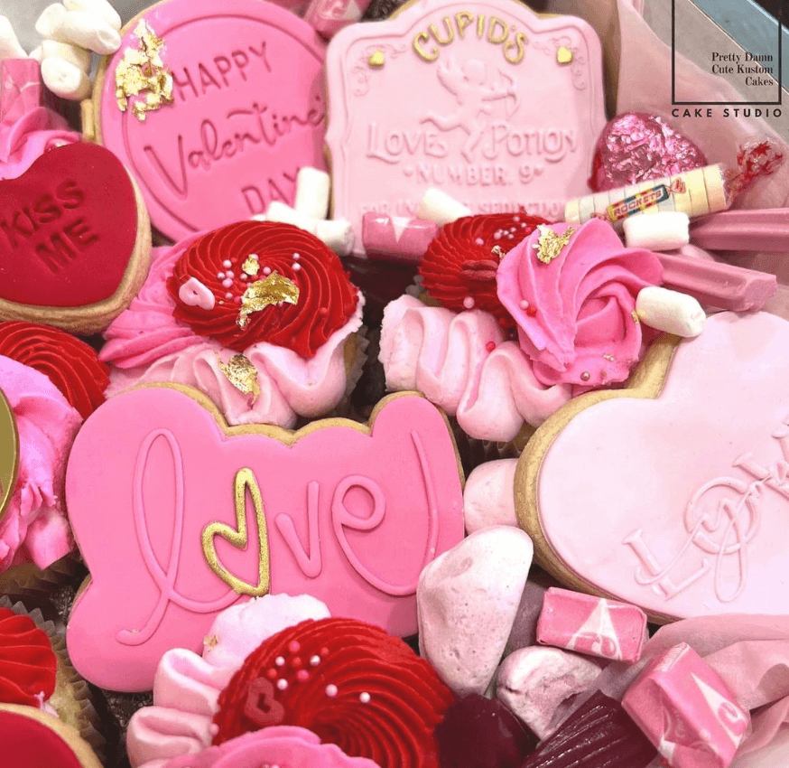 Valentines sugar cookies in pink and red