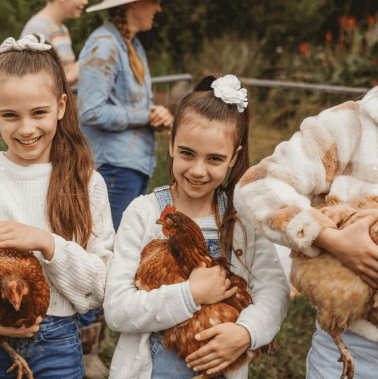 kids holding hens