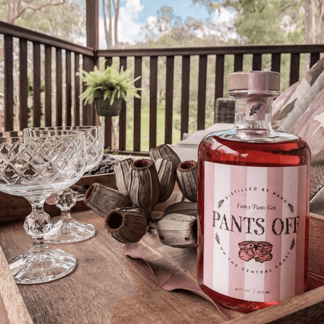 Pink Fancy Pants gin and fancy wine glasses