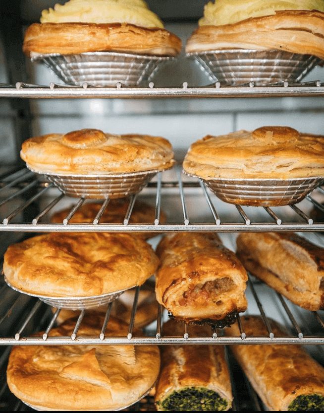 pies on warmer rack