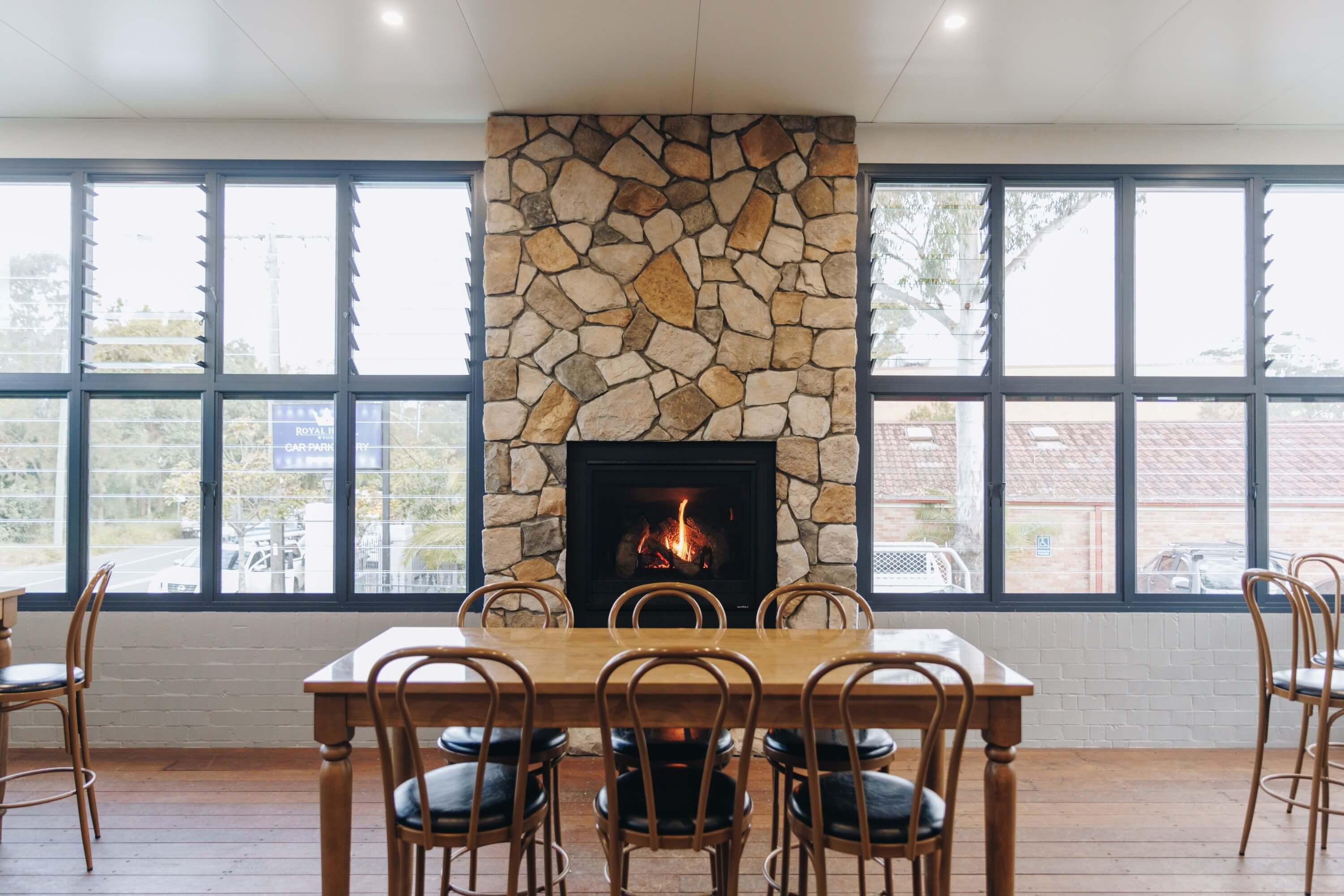 royal hotel wyong refurb decor with fireplace