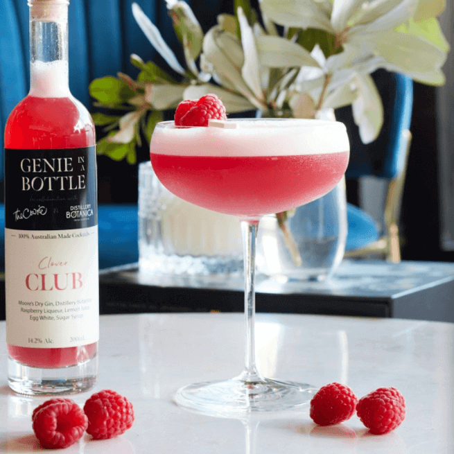 pink cocktail in glass