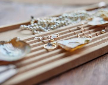 pearls on a tray