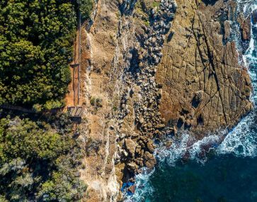 bouddi national park from above with sea, rock platform and bush
