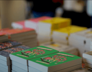 piles of colourful books