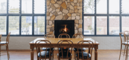 indoor pub with warm cosy fireplace