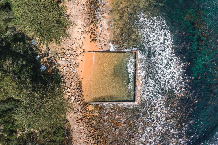 An aerial view of an ocean pool